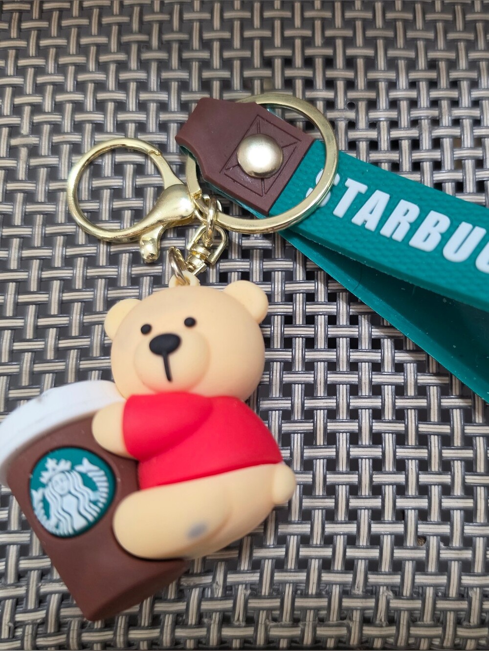 Starbucks Green And Tan Bear Keychain Wristlet And Bag Charm